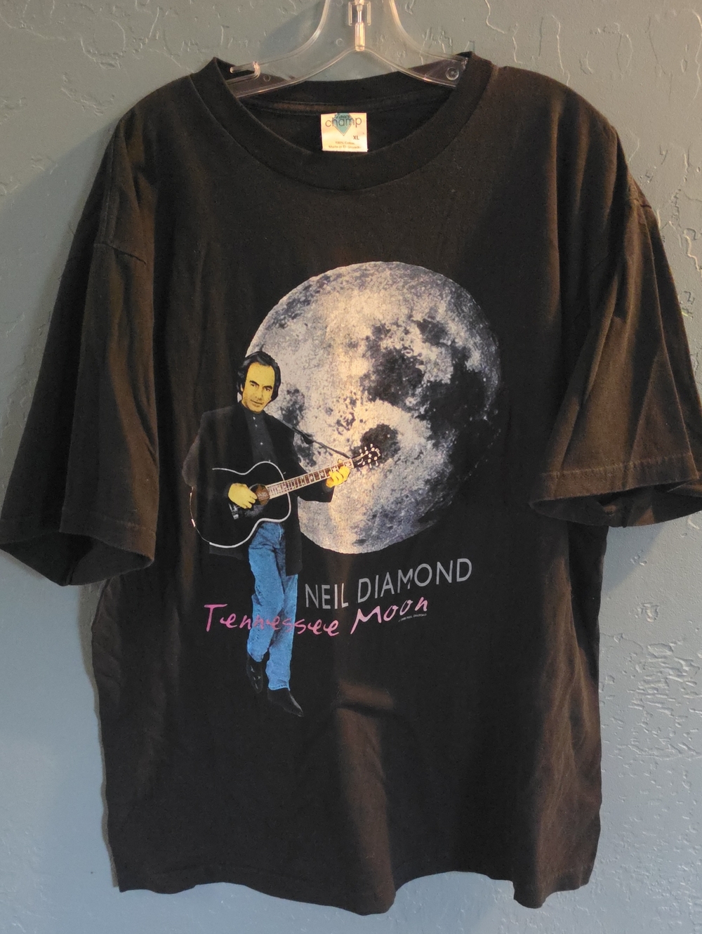96 VTG Champs Black Neil Diamond Tennessee Moon Graphic Tee